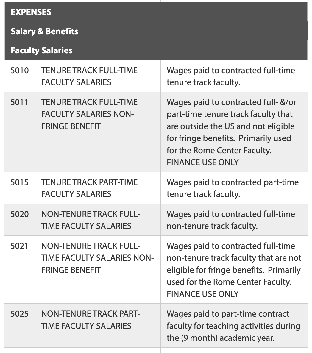expense accounts examples from loyola university